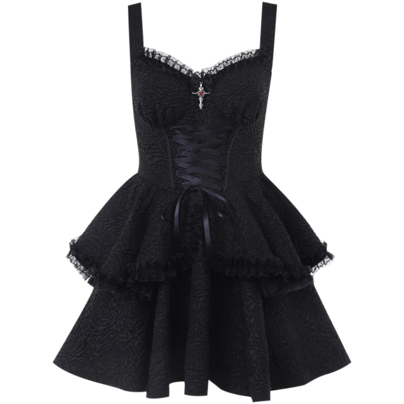 Castle Gothic Black Lace Gothic Dress