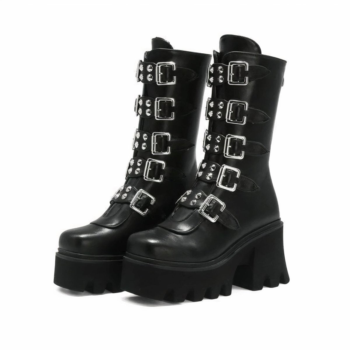 Black Gothic High-Top Shoes - 5 Buckles | Castle Gothic