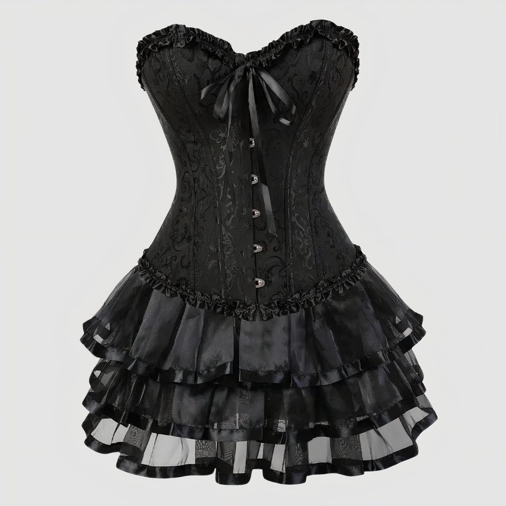 knee length dresses for ladies Gothic Corset Dress | Black Plaid Mini Dress – Pretty Attitude main image 0