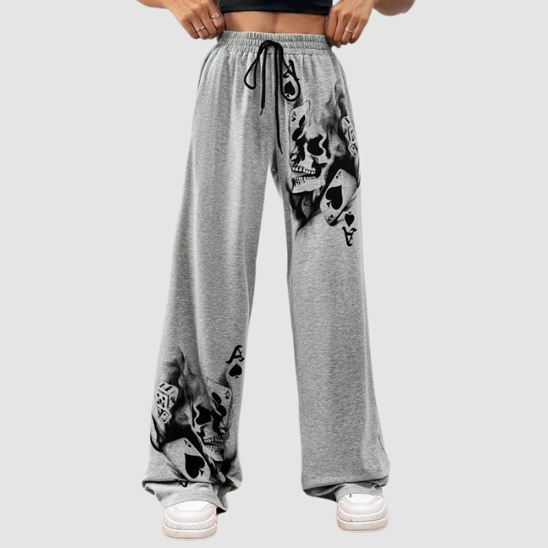Gray Sweatpants with Skulls and Cards | Castle Gothic