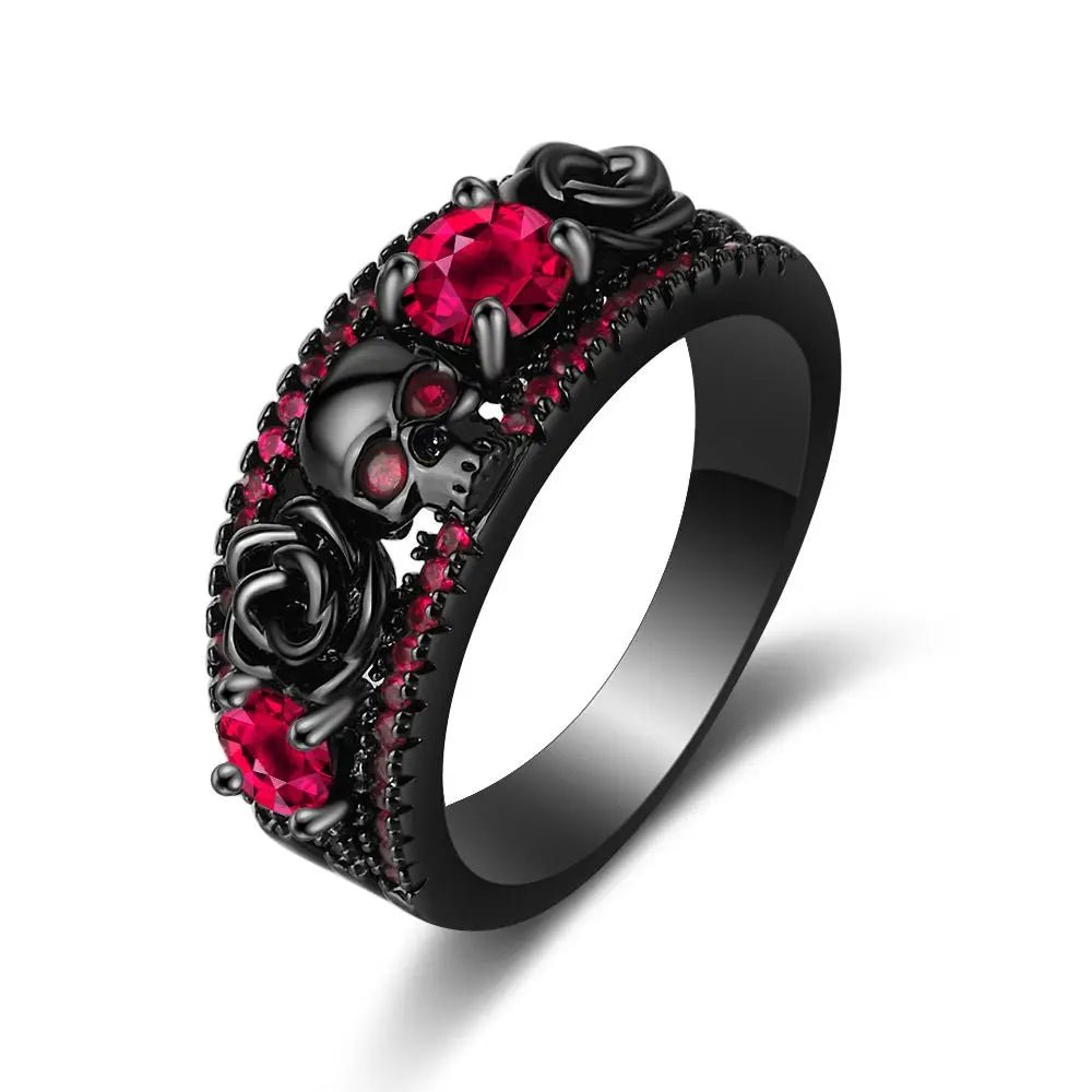 Skull And Roses Rings Punk Skull and Flower Ring - Black Roses | Castle Gothic