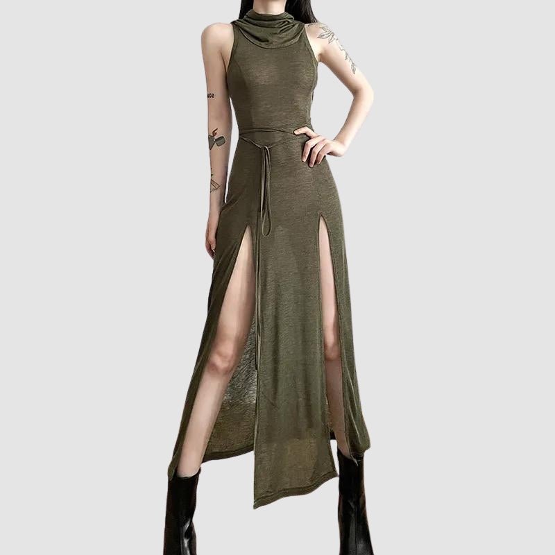 green emerald velvet dress Gothic Plus Size Forest Tree Glitter Galaxy Print Backless A Line Tank Dress Green / 6X Plus Size main image 1