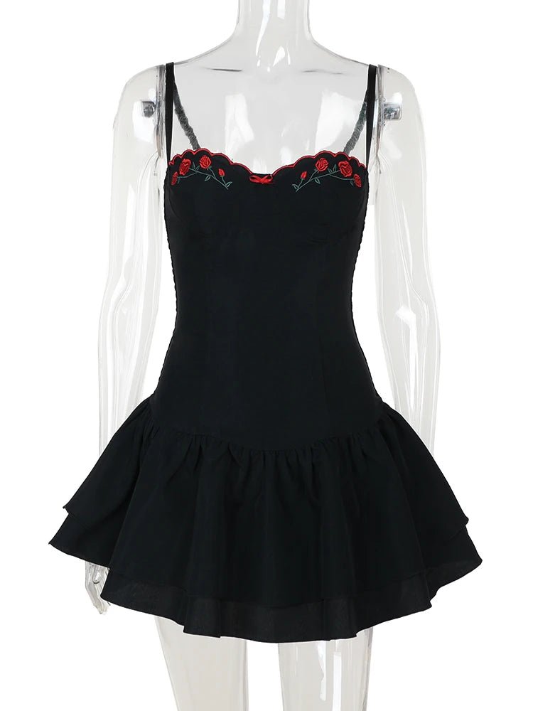 Short Black Gothic Dress with Roses