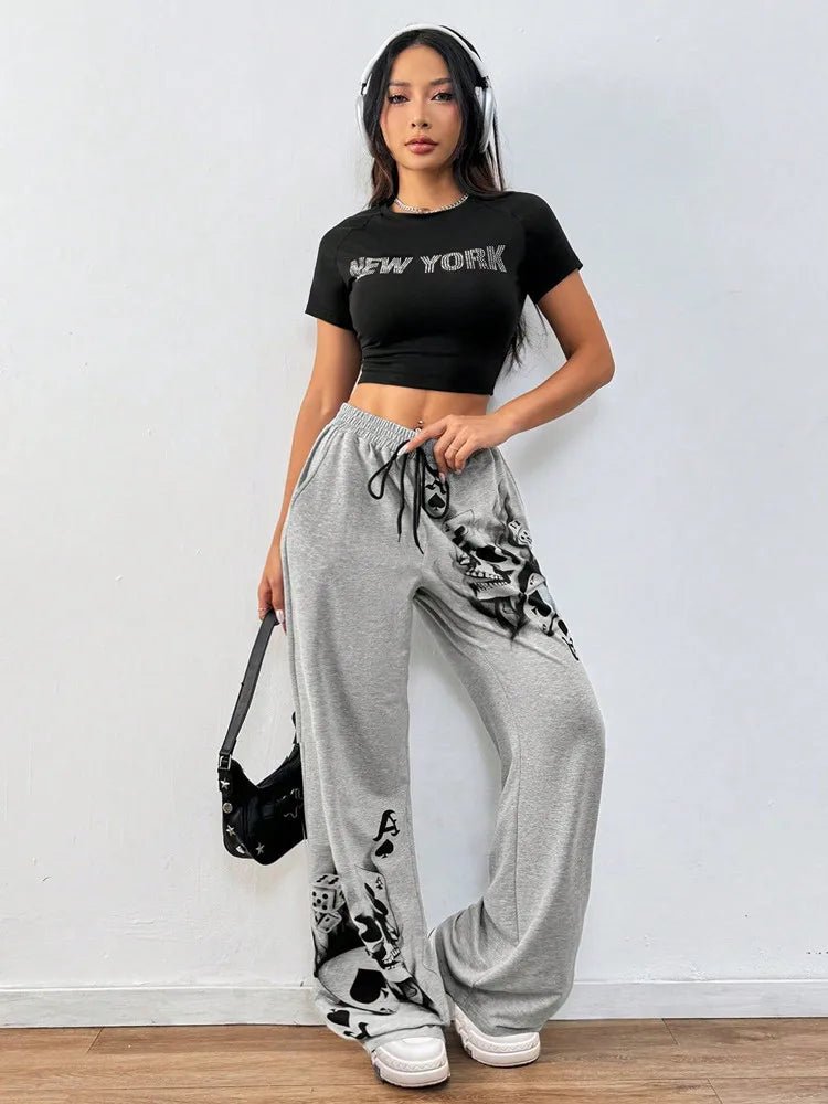 Gray Sweatpants with Skulls and Cards | Castle Gothic