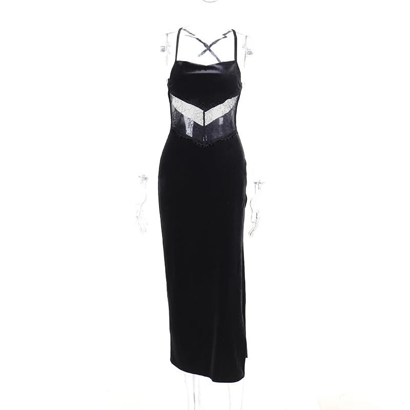 Long Black Dress with Leg Slit and Open Back