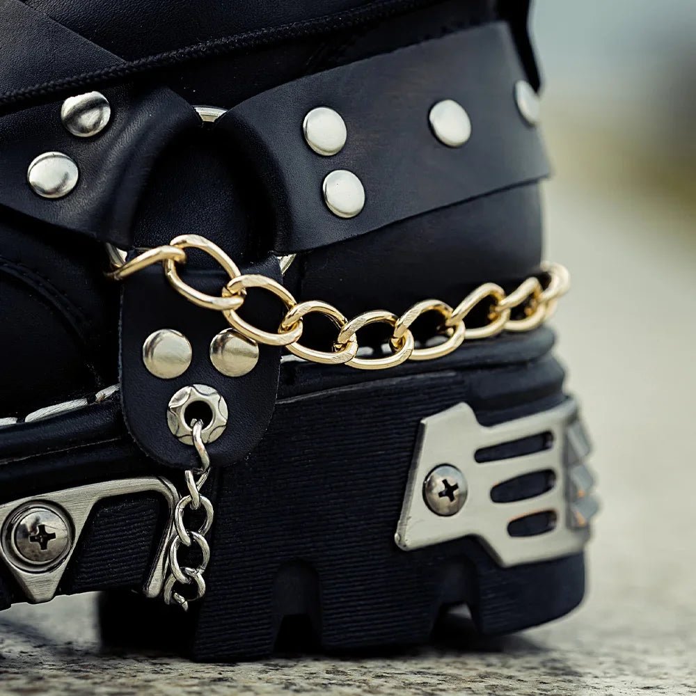Castle Gothic Black Leather Gothic Shoes with Chains