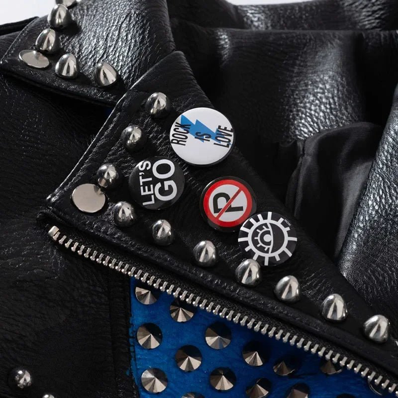 Colorful Studded Punk Biker Jacket with Graphics — Uproar Leather
