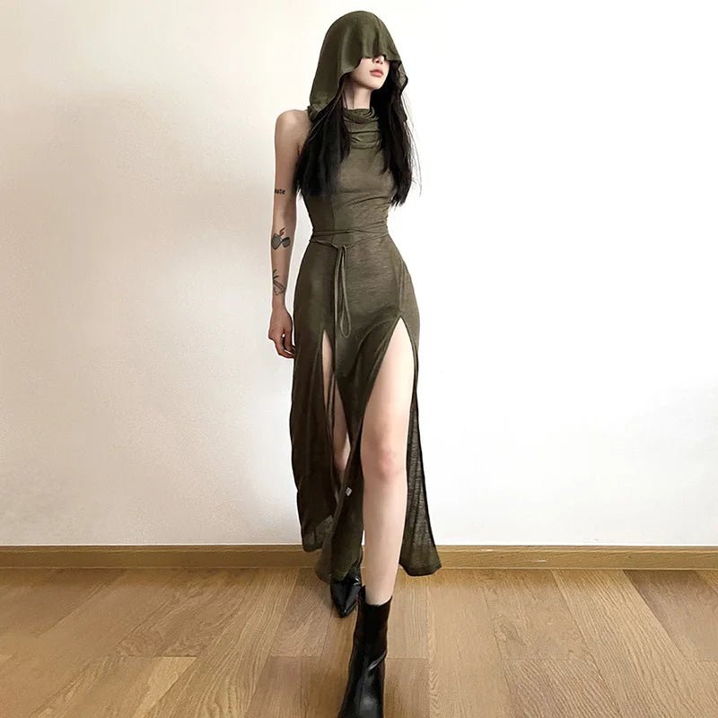 green and black gothic dress Ethno-Chic Dark Green Silk Knee Dress