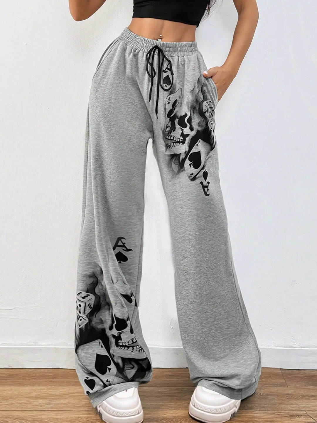 Gray Sweatpants with Skulls and Cards | Castle Gothic