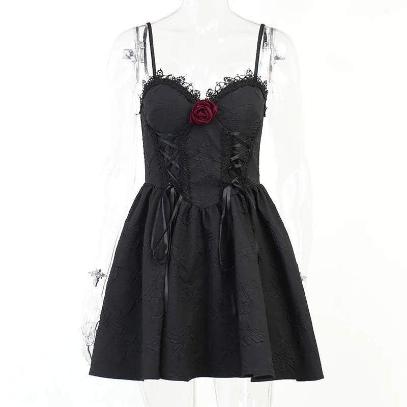 slim fit dress slacks Gothic Grunge Dress with Rose