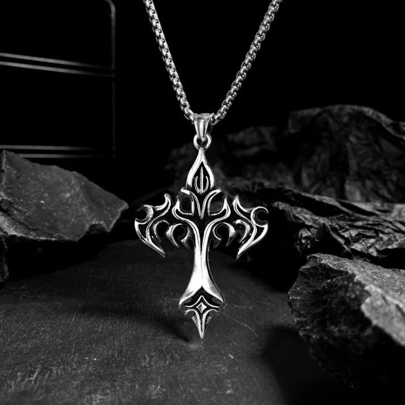 Gothic Cross Necklace – Flames, Punk Rock | Castle Gothic