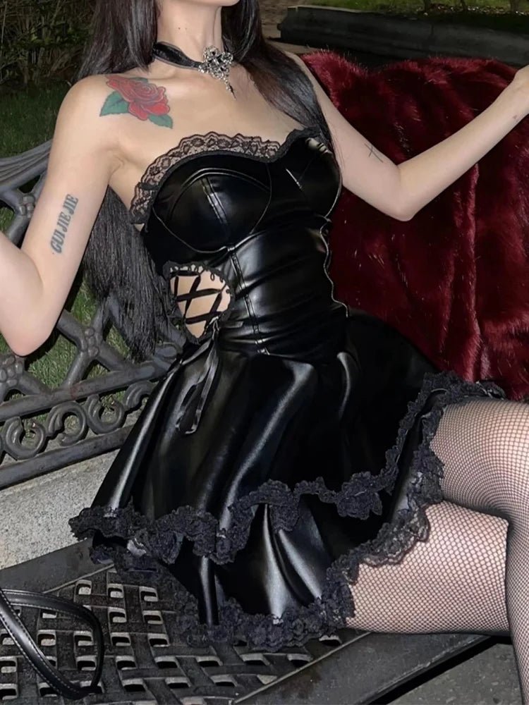 Goth Black Dress with Lace Embellishments