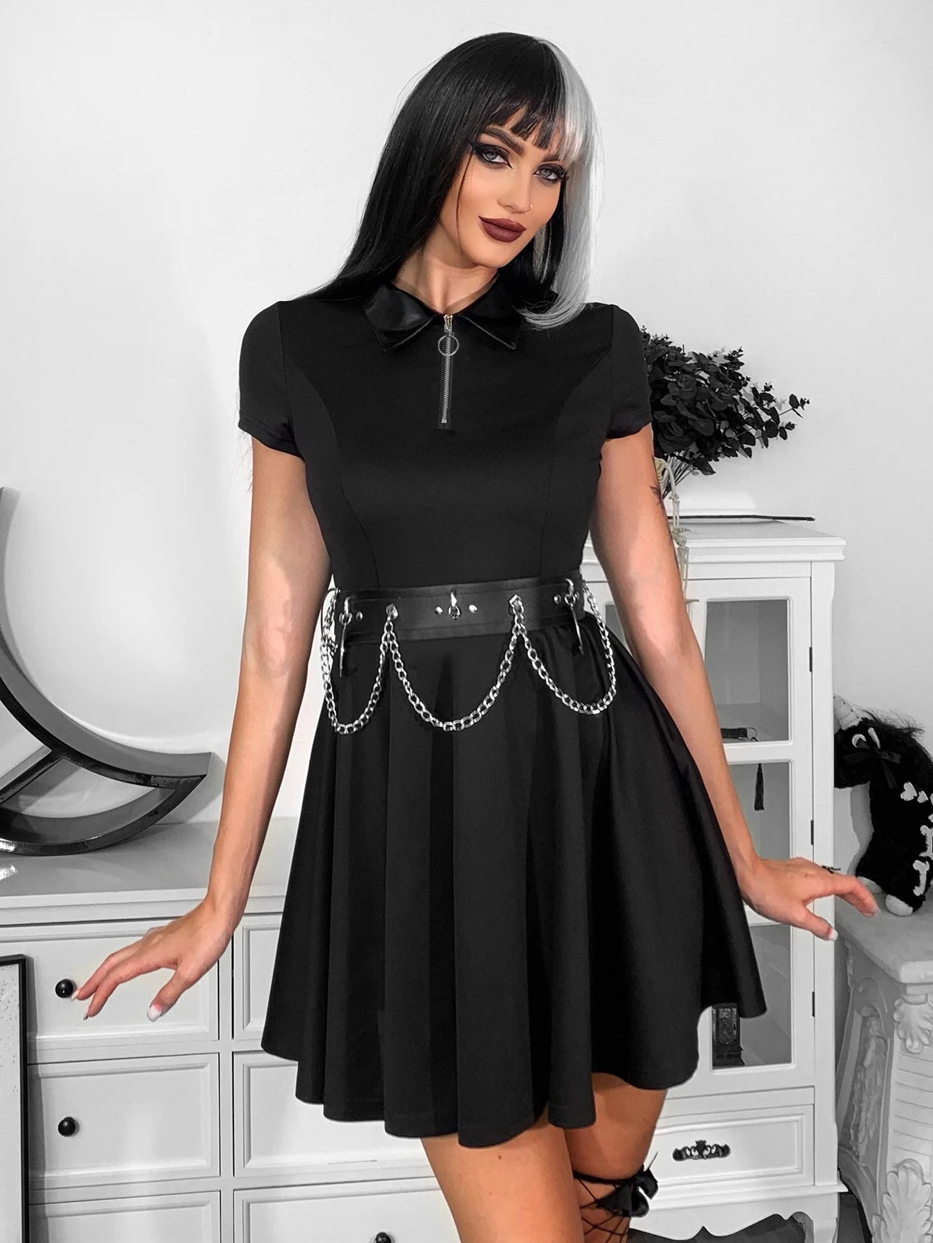 Short Black Gothic Dress with Roses